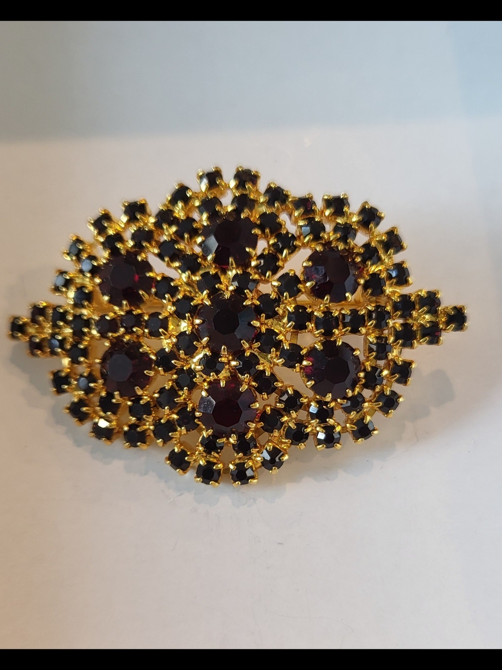 Vintage Bohemian Garnet Cluster Brooch Goldtone